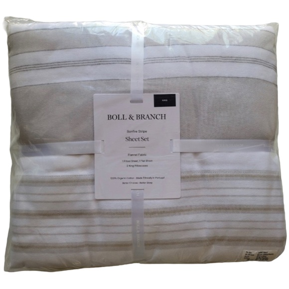 New BOLL and BRANCH King Flannel Bonfire Stripe Sheet Set - Picture 3 of 3